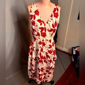 Banana Republic Red Floral Midi Dress